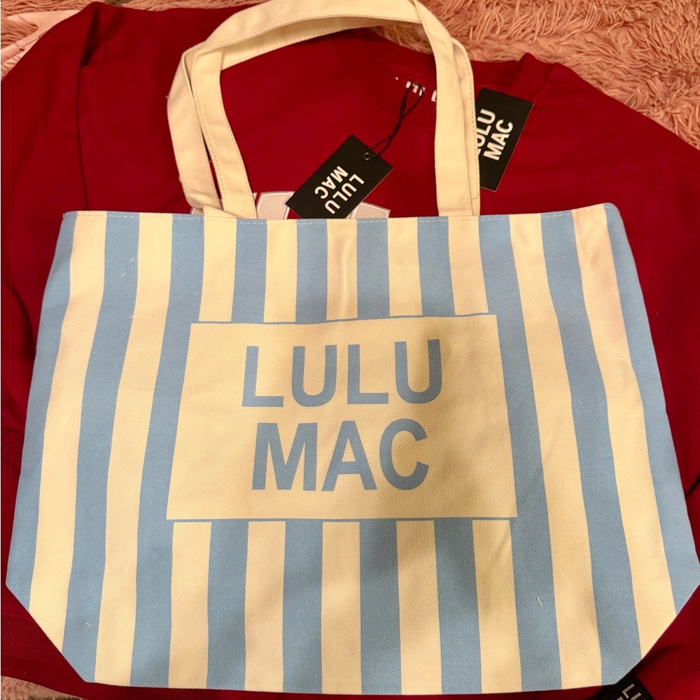 LULU MAC Blue and White Striped Tote Bag